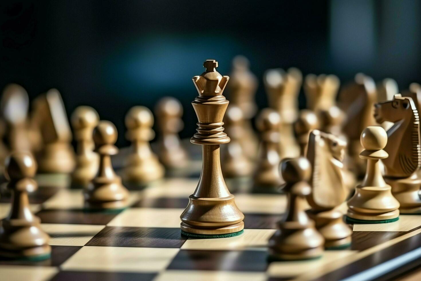 Chessboard with business strategy, tactic and competition of a chess game. Business and leadership concept by AI Generated photo