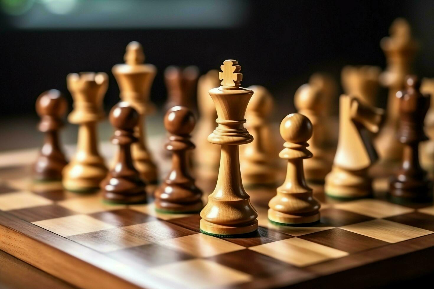 Chessboard with business strategy, tactic and competition of a chess game. Business and leadership concept by AI Generated photo