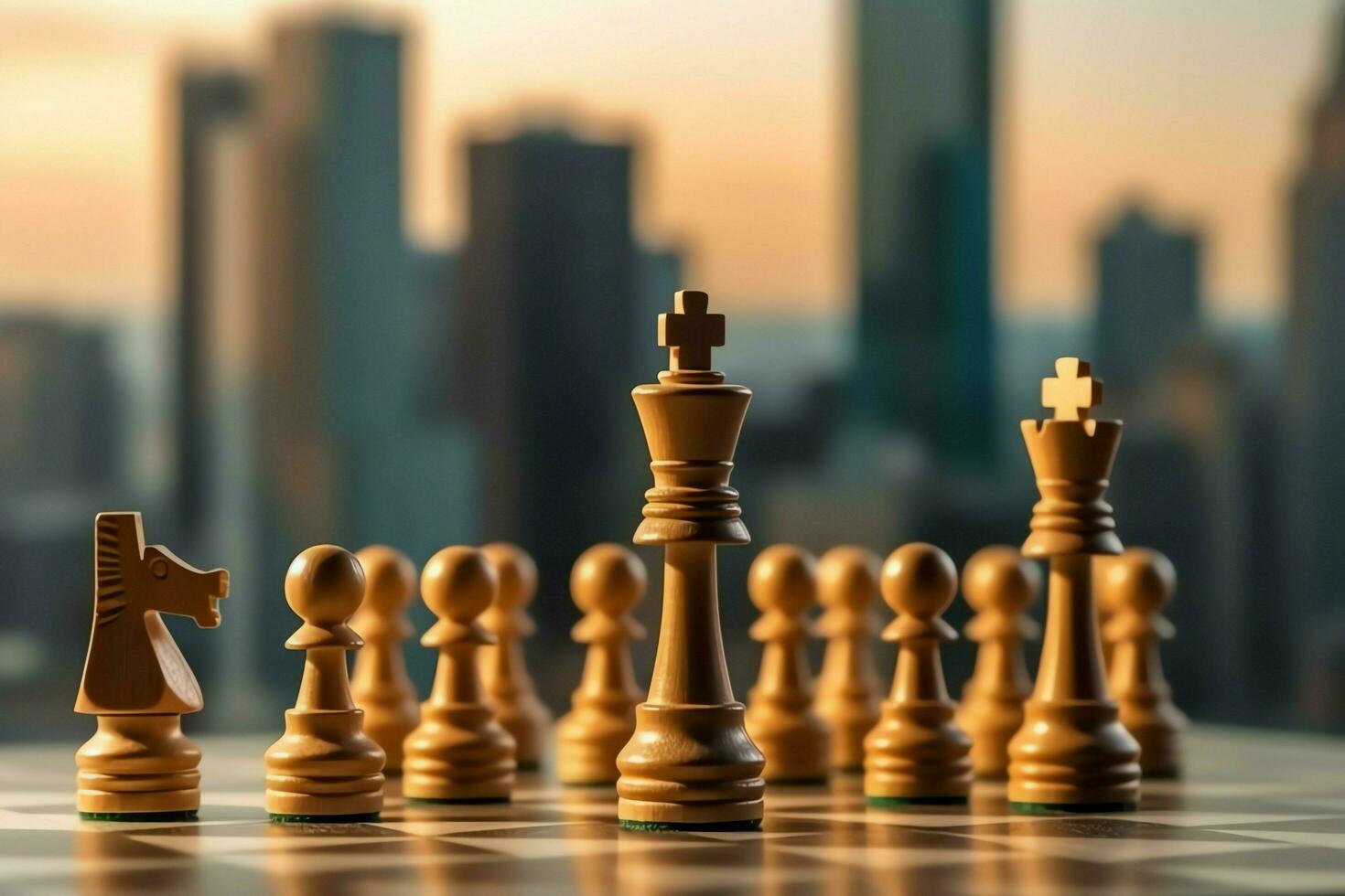 Chessboard with business strategy, tactic and competition of a chess game. Business and leadership concept by AI Generated photo