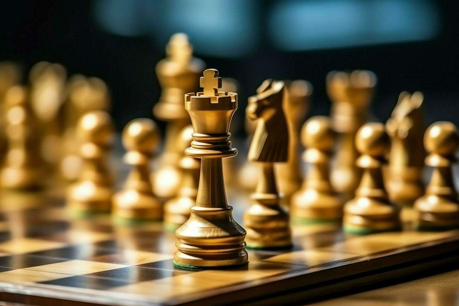 Chessboard with business strategy, tactic and competition of a chess game. Business and leadership concept by AI Generated photo