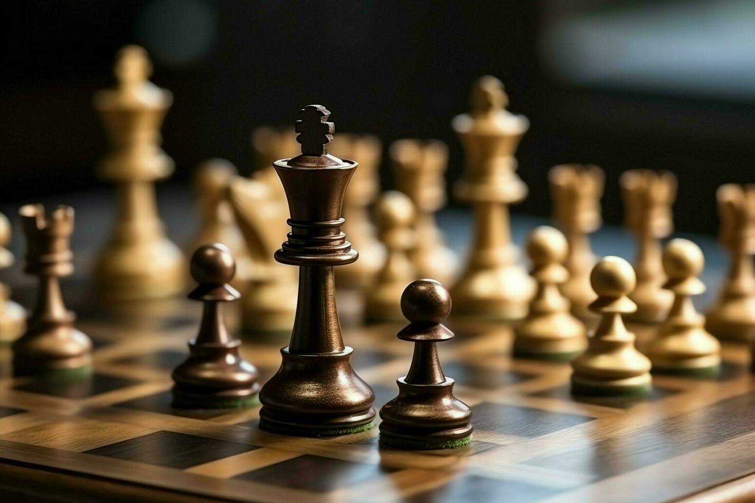 Chessboard with business strategy, tactic and competition of a chess game. Business and leadership concept by AI Generated photo