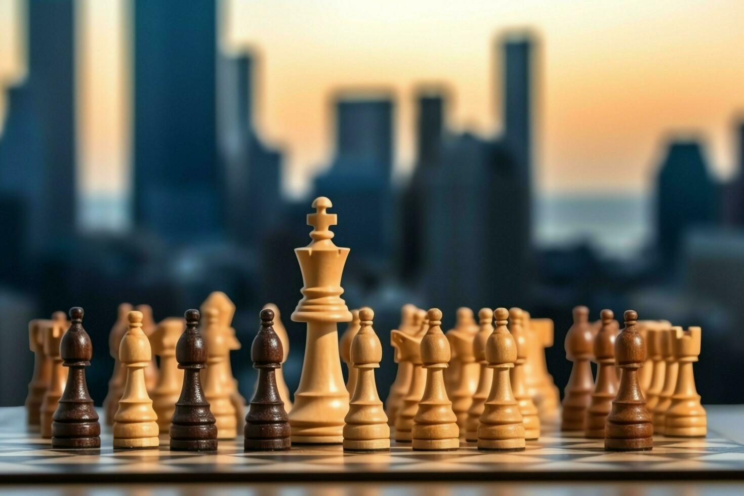 Chessboard with business strategy, tactic and competition of a chess game. Business and leadership concept by AI Generated photo