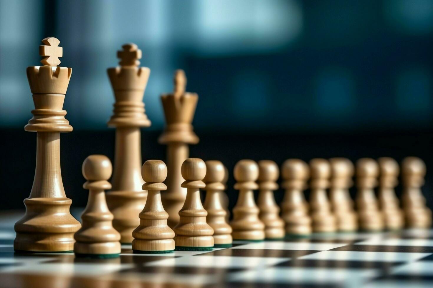 Chessboard with business strategy, tactic and competition of a chess game. Business and leadership concept by AI Generated photo