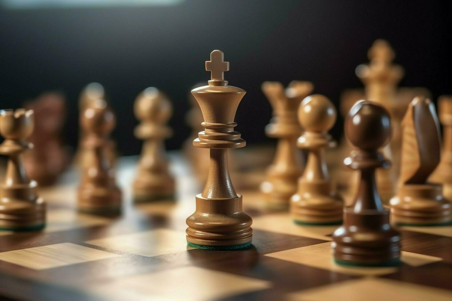 Chessboard with business strategy, tactic and competition of a chess game. Business and leadership concept by AI Generated photo