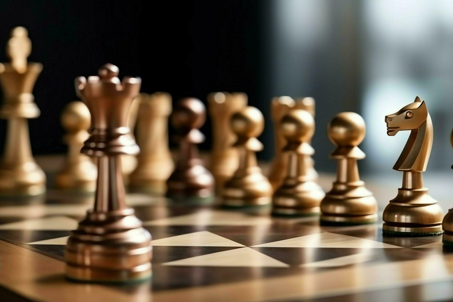 Chessboard with business strategy, tactic and competition of a chess game. Business and leadership concept by AI Generated photo