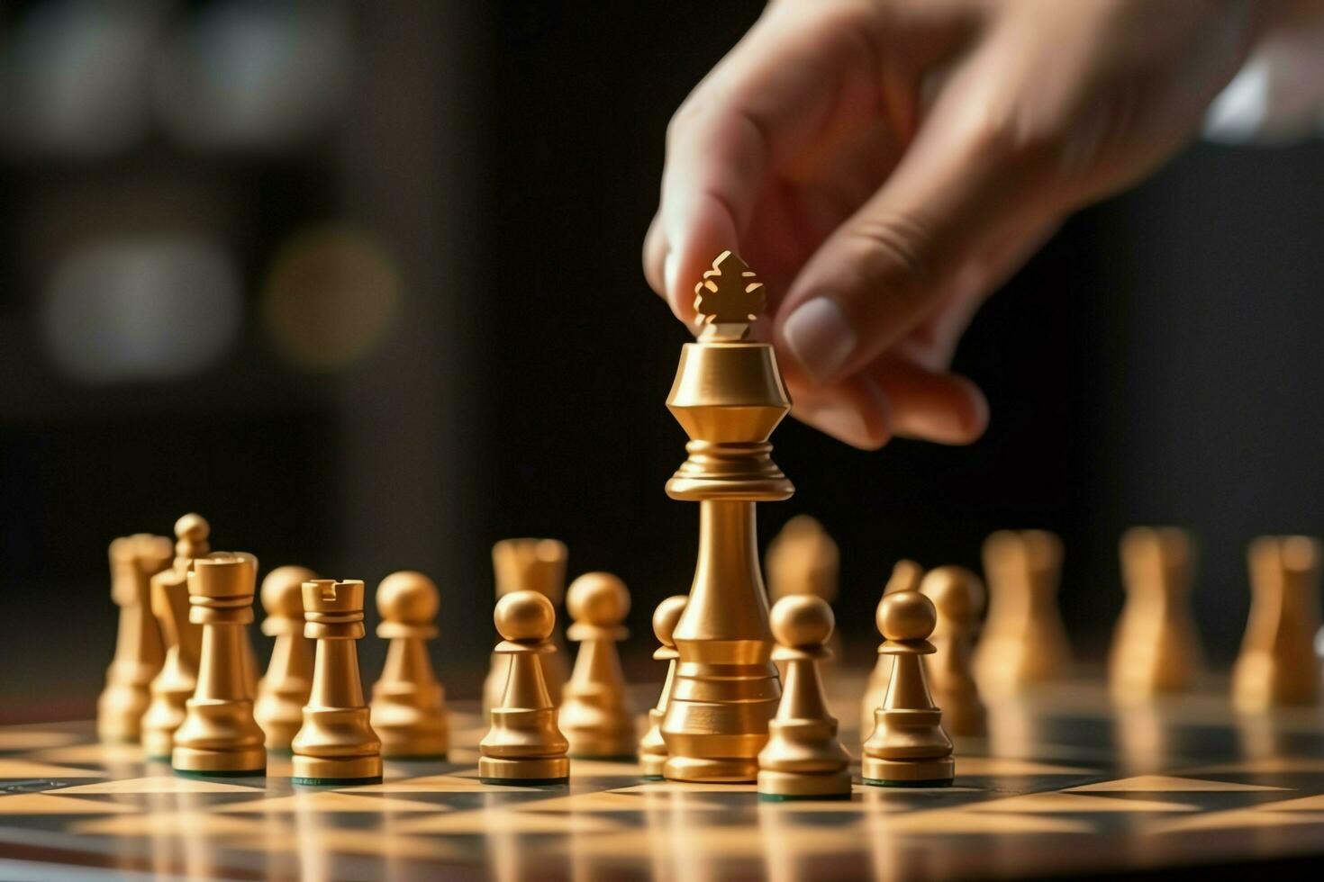 Chessboard with business strategy, tactic and competition of a chess game. Business and leadership concept by AI Generated photo