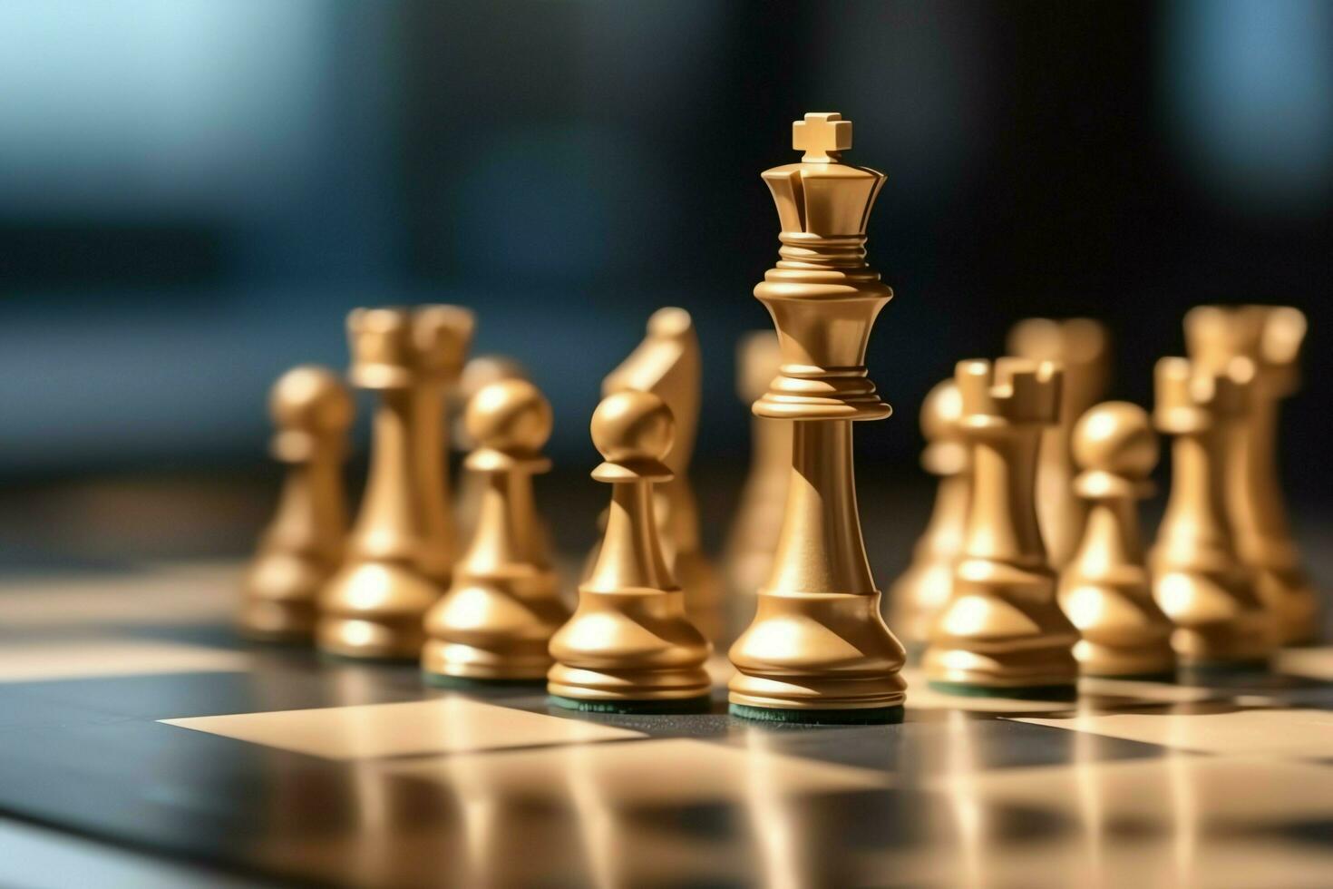 Chessboard with business strategy, tactic and competition of a chess game. Business and leadership concept by AI Generated photo