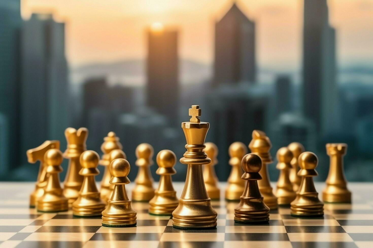 Chessboard with business strategy, tactic and competition of a chess game. Business and leadership concept by AI Generated photo