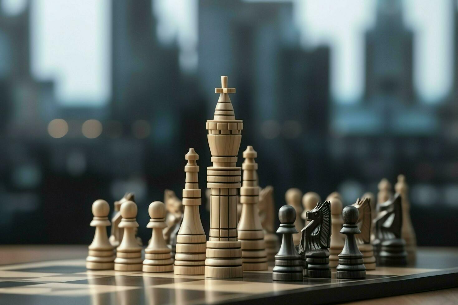 Chessboard with business strategy, tactic and competition of a chess game. Business and leadership concept by AI Generated photo