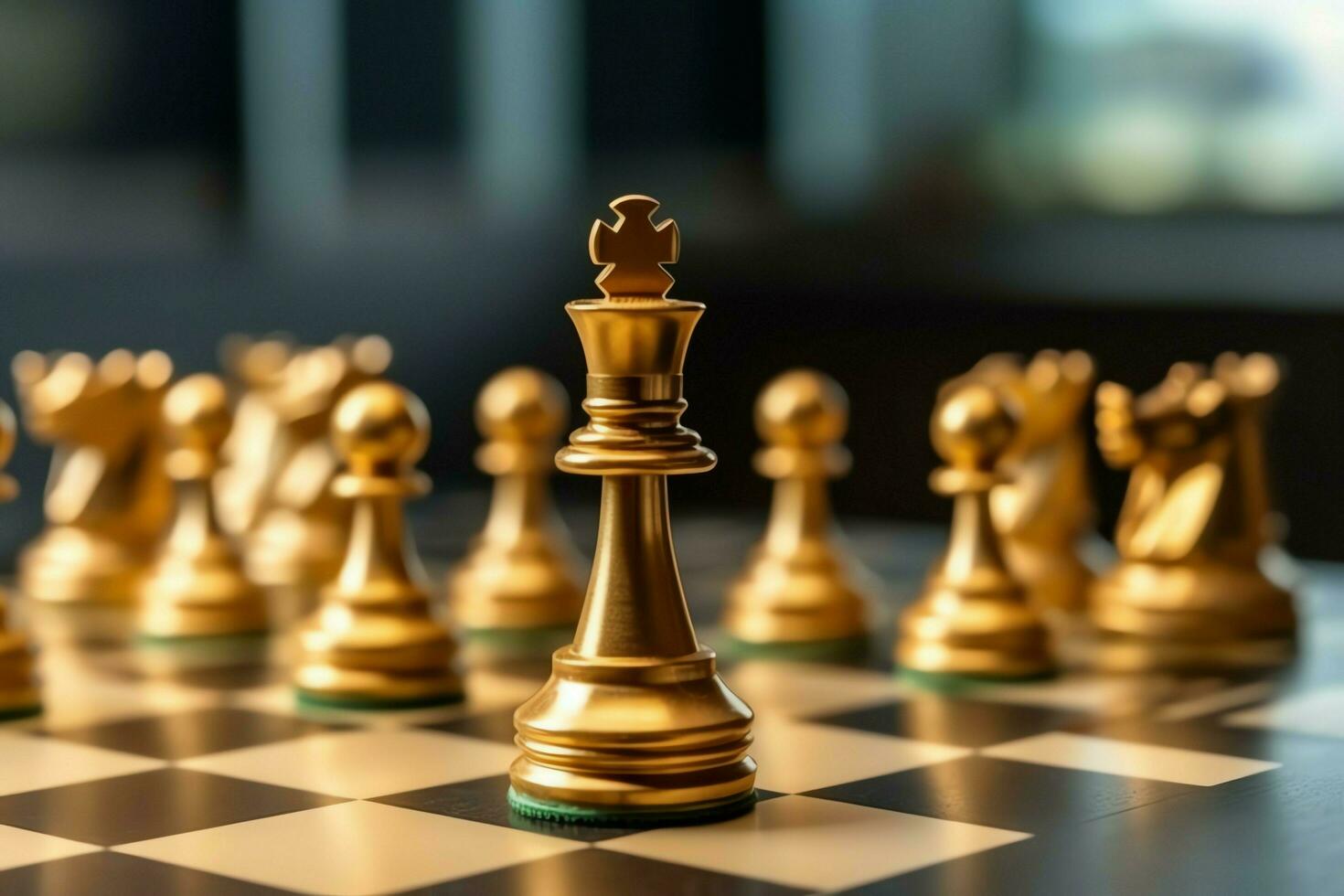 Chessboard with business strategy, tactic and competition of a chess game. Business and leadership concept by AI Generated photo