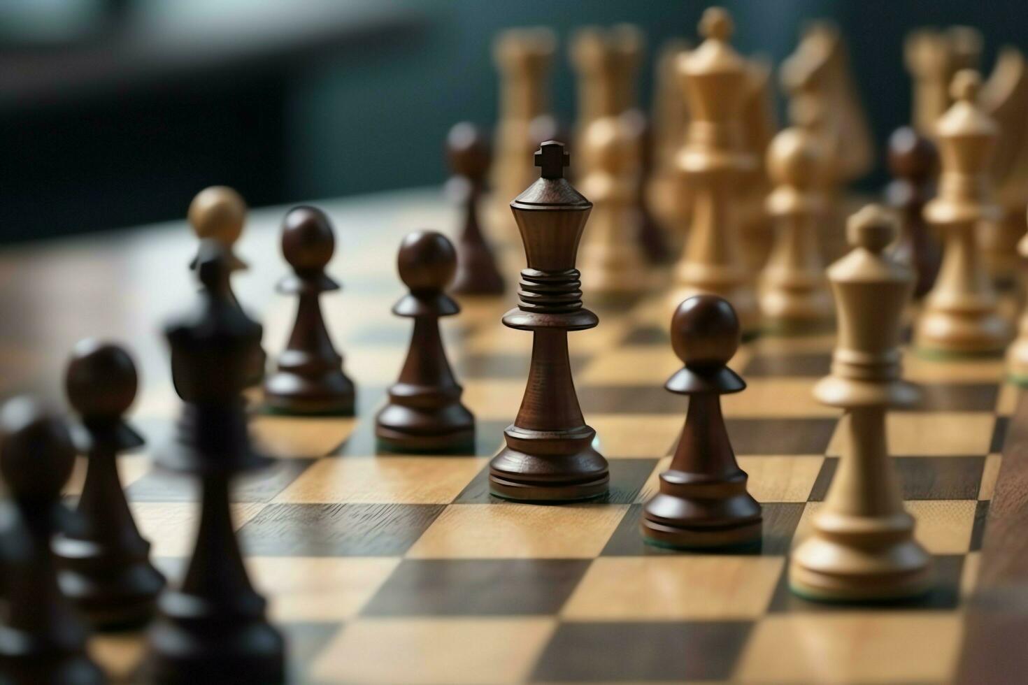 Chessboard with business strategy, tactic and competition of a chess game. Business and leadership concept by AI Generated photo