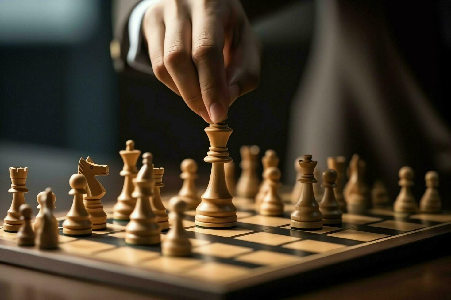 Chessboard with business strategy, tactic and competition of a chess game. Business and leadership concept by AI Generated photo