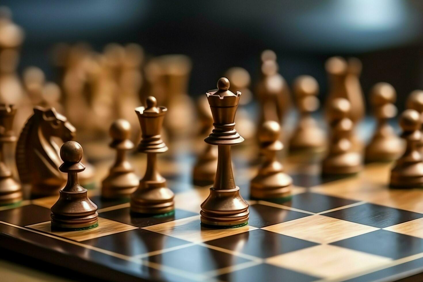 Chessboard with business strategy, tactic and competition of a chess game. Business and leadership concept by AI Generated photo