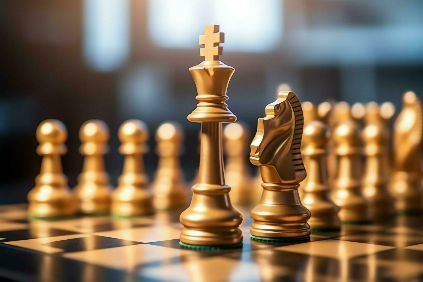 Chessboard with business strategy, tactic and competition of a chess game. Business and leadership concept by AI Generated photo