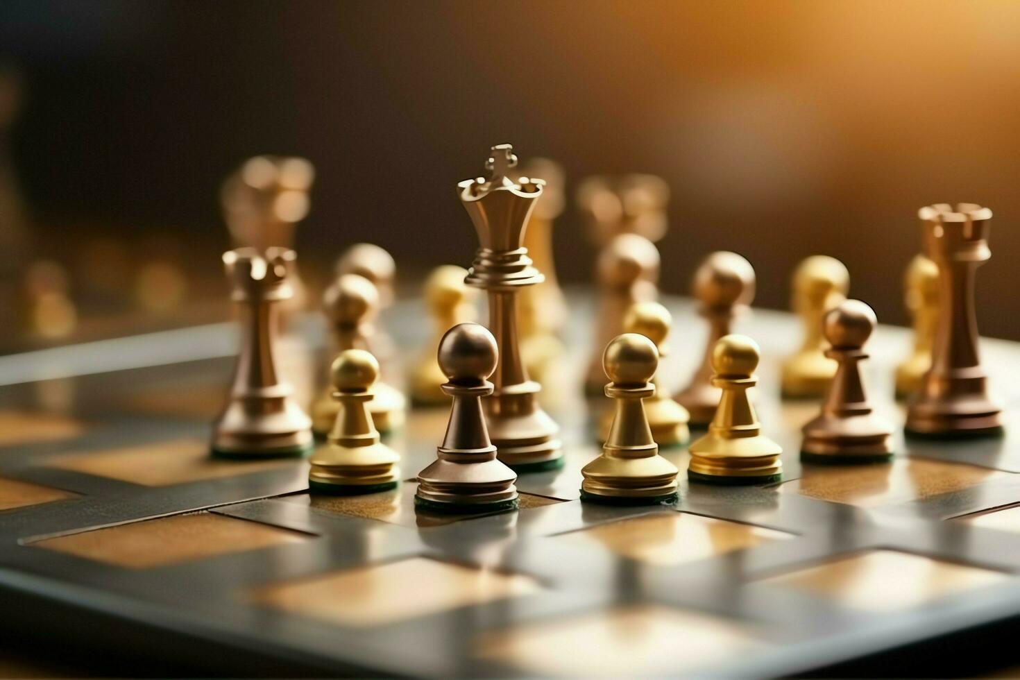 Chessboard with business strategy, tactic and competition of a chess game. Business and leadership concept by AI Generated photo