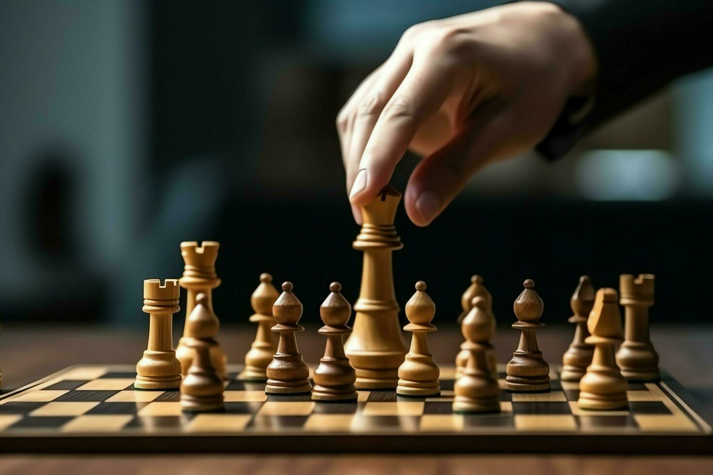 Chessboard with business strategy, tactic and competition of a chess game. Business and leadership concept by AI Generated photo