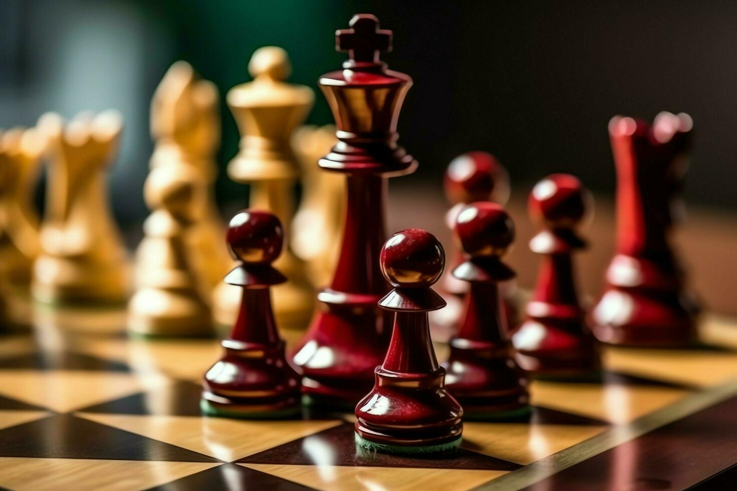 Chessboard with business strategy, tactic and competition of a chess game. Business and leadership concept by AI Generated photo