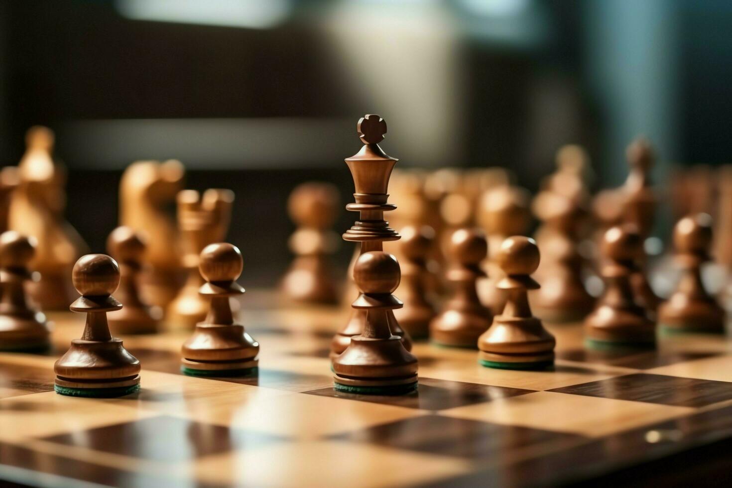 Chessboard with business strategy, tactic and competition of a chess game. Business and leadership concept by AI Generated photo