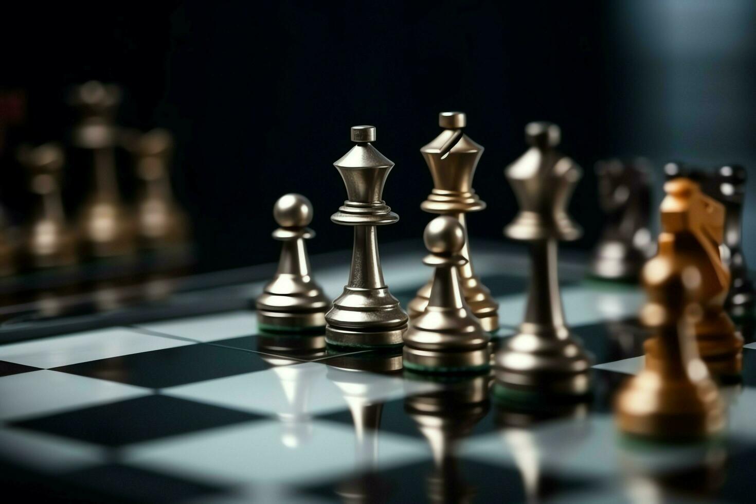 Chessboard with business strategy, tactic and competition of a chess game. Business and leadership concept by AI Generated photo