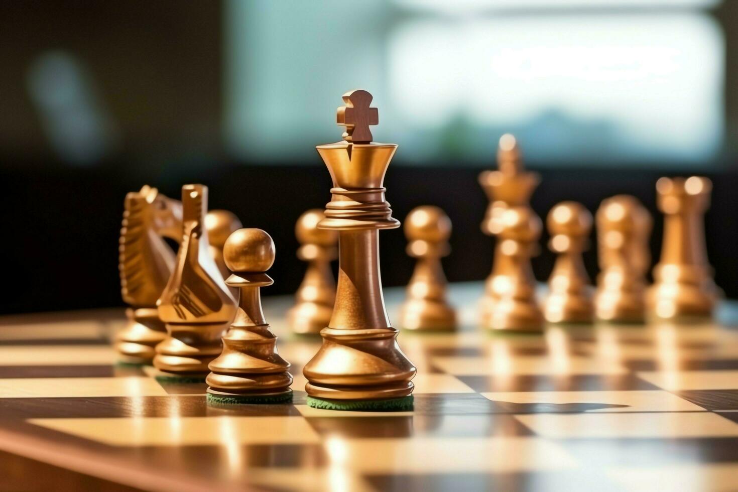 Chessboard with business strategy, tactic and competition of a chess game. Business and leadership concept by AI Generated photo