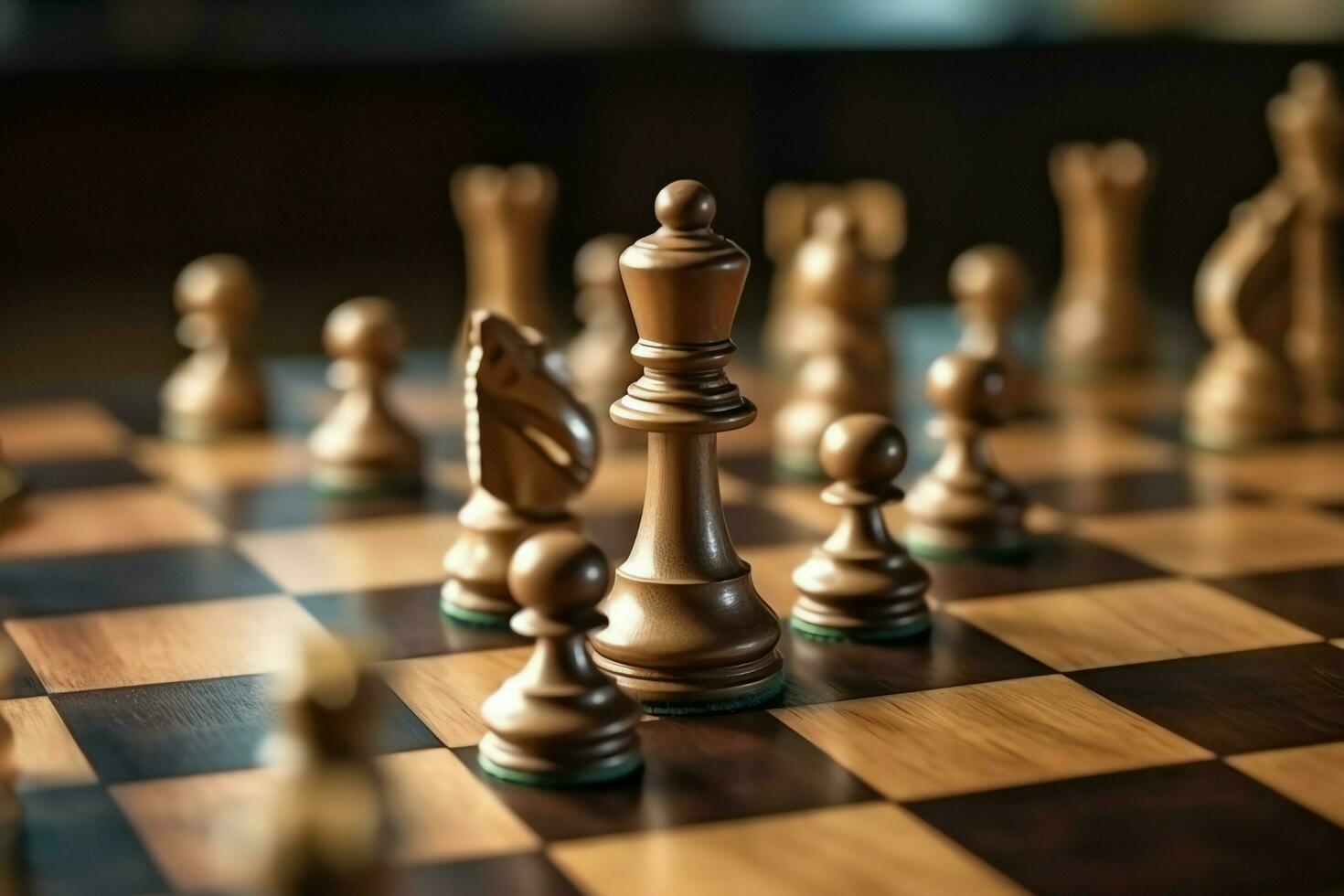 Chessboard with business strategy, tactic and competition of a chess game. Business and leadership concept by AI Generated photo