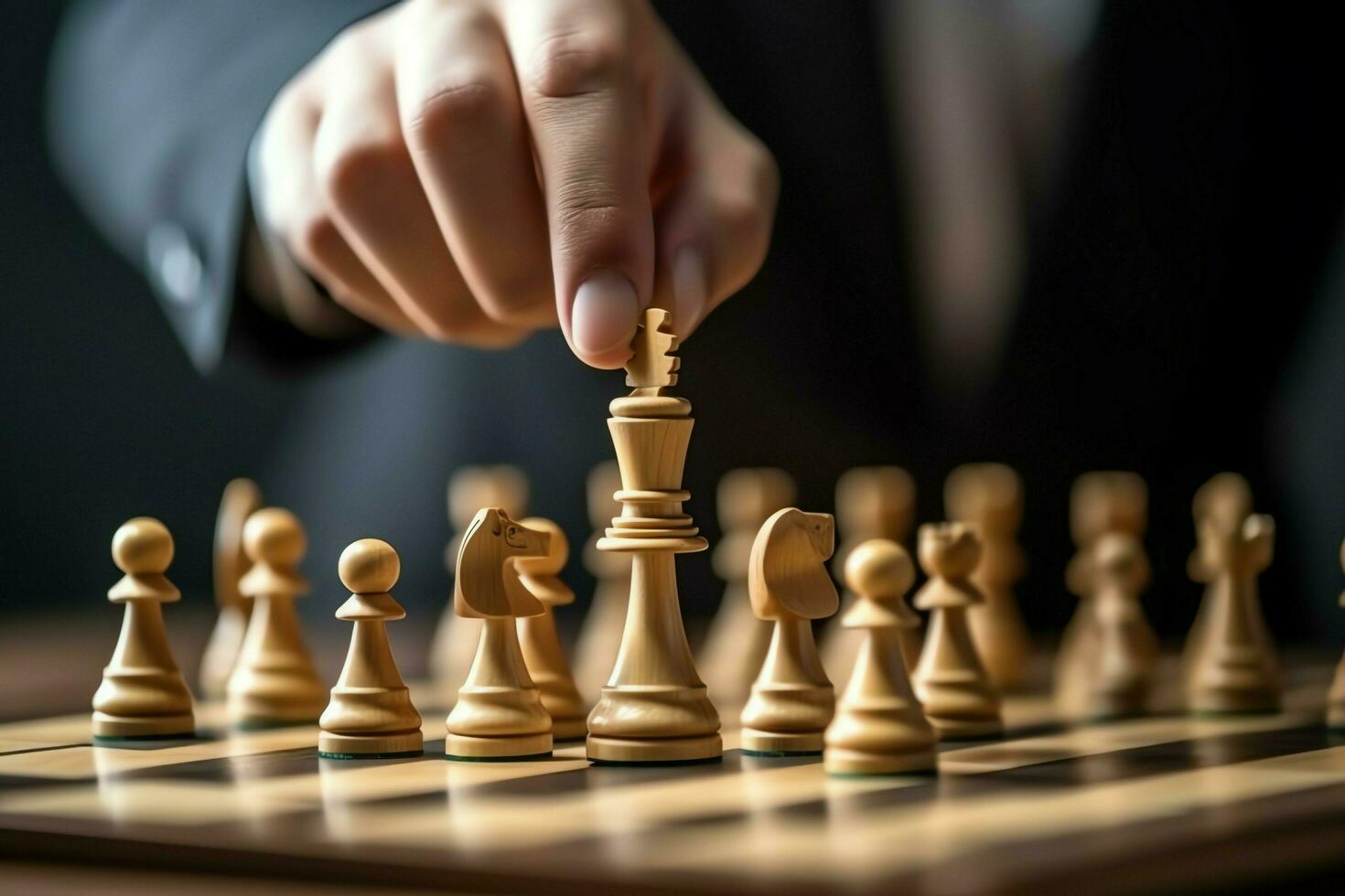 Chessboard with business strategy, tactic and competition of a chess game. Business and leadership concept by AI Generated photo