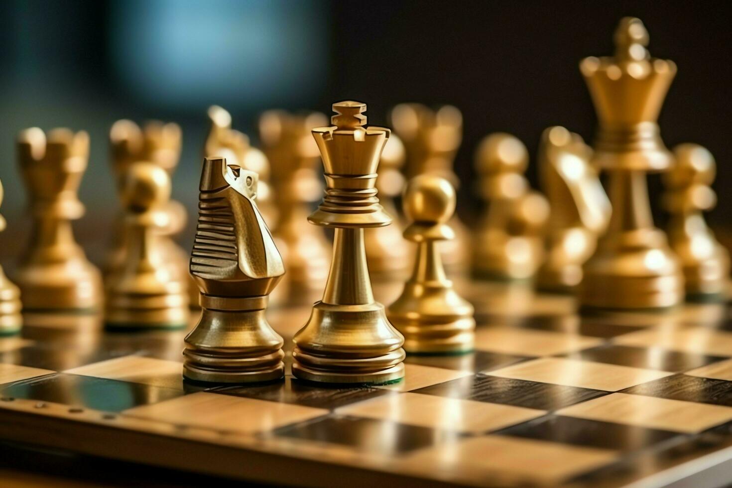 Chessboard with business strategy, tactic and competition of a chess game. Business and leadership concept by AI Generated photo