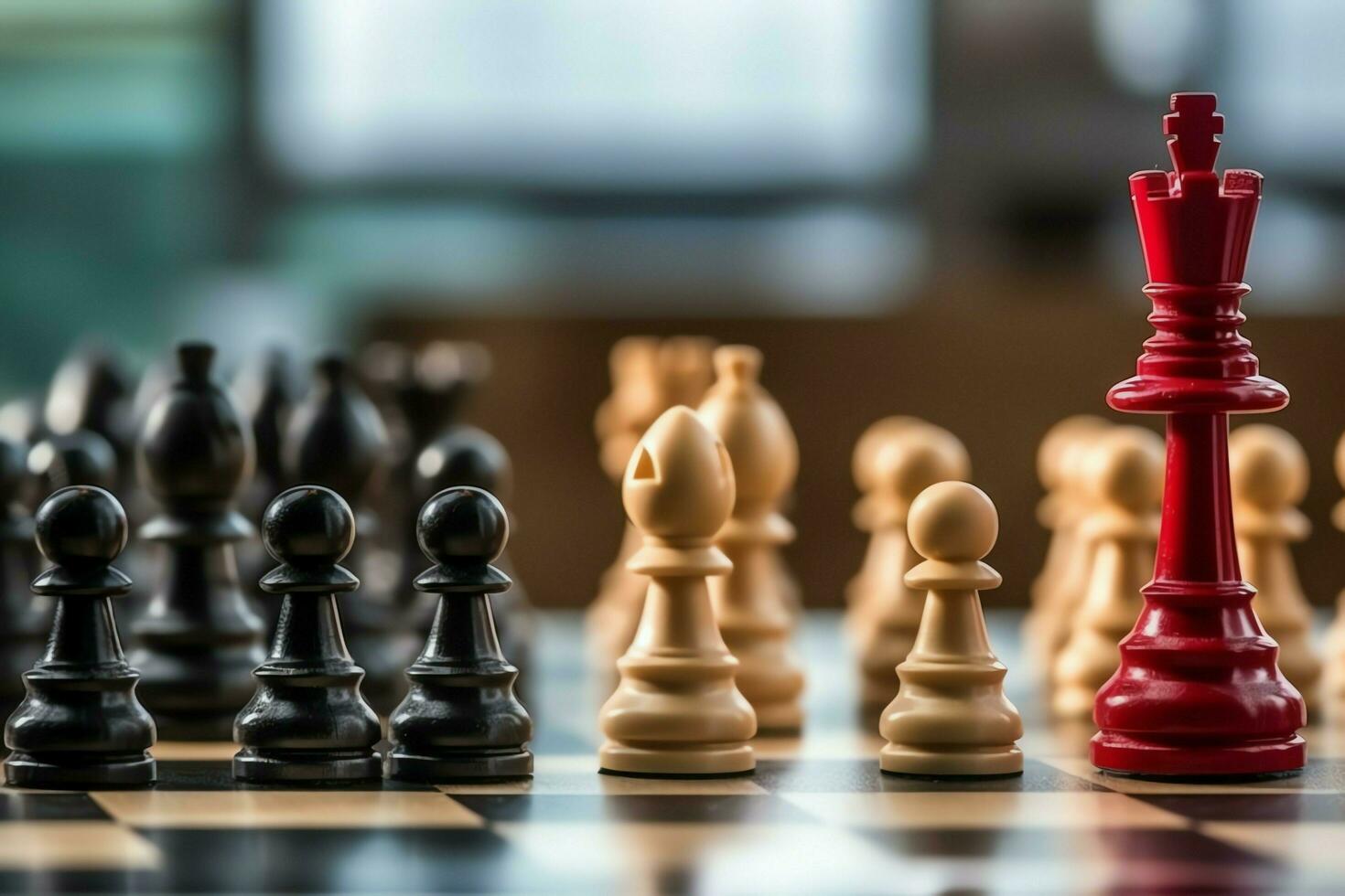 Chessboard with business strategy, tactic and competition of a chess game. Business and leadership concept by AI Generated photo