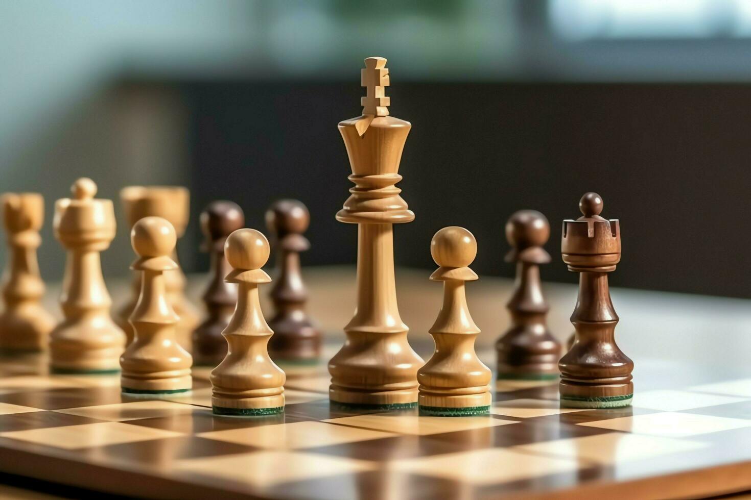 Chessboard with business strategy, tactic and competition of a chess game. Business and leadership concept by AI Generated photo