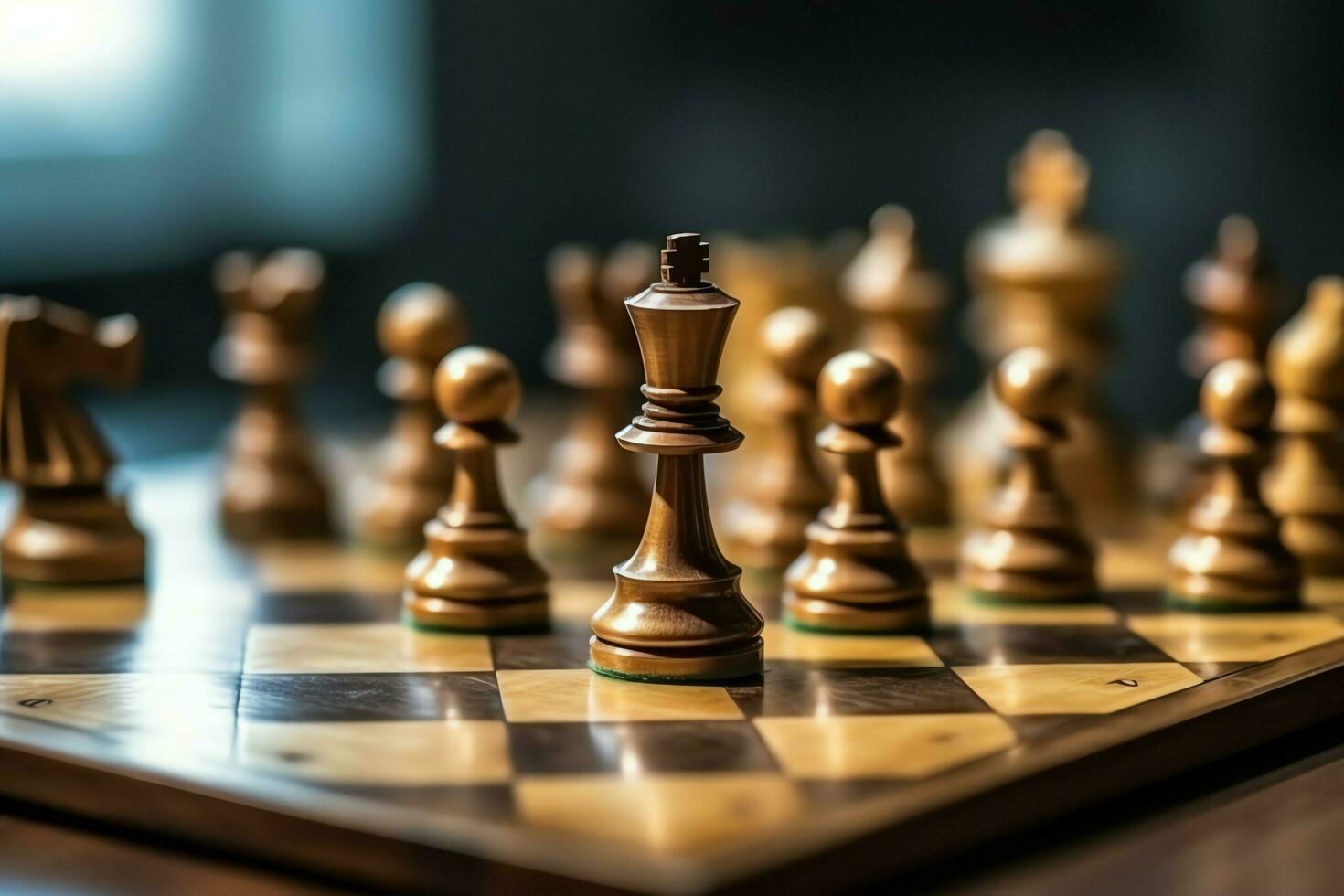 Chessboard with business strategy, tactic and competition of a chess game. Business and leadership concept by AI Generated photo