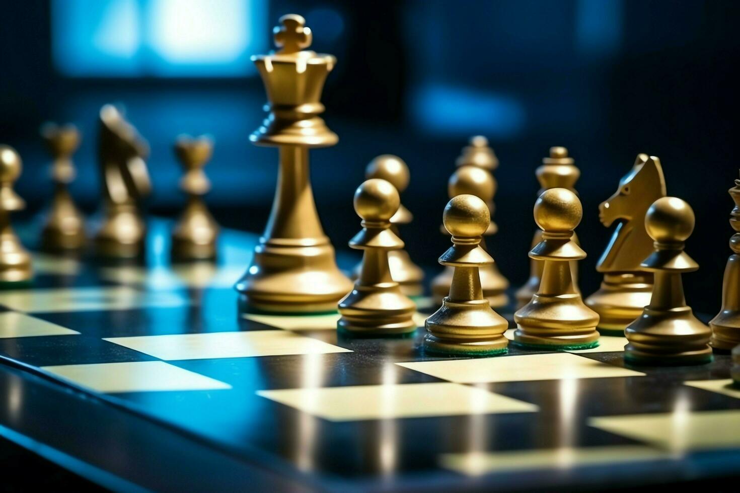 Chessboard with business strategy, tactic and competition of a chess game. Business and leadership concept by AI Generated photo