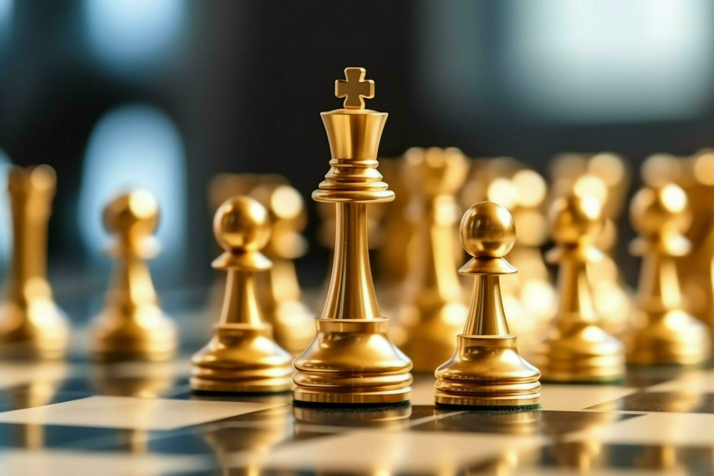 Chessboard with business strategy, tactic and competition of a chess game. Business and leadership concept by AI Generated photo