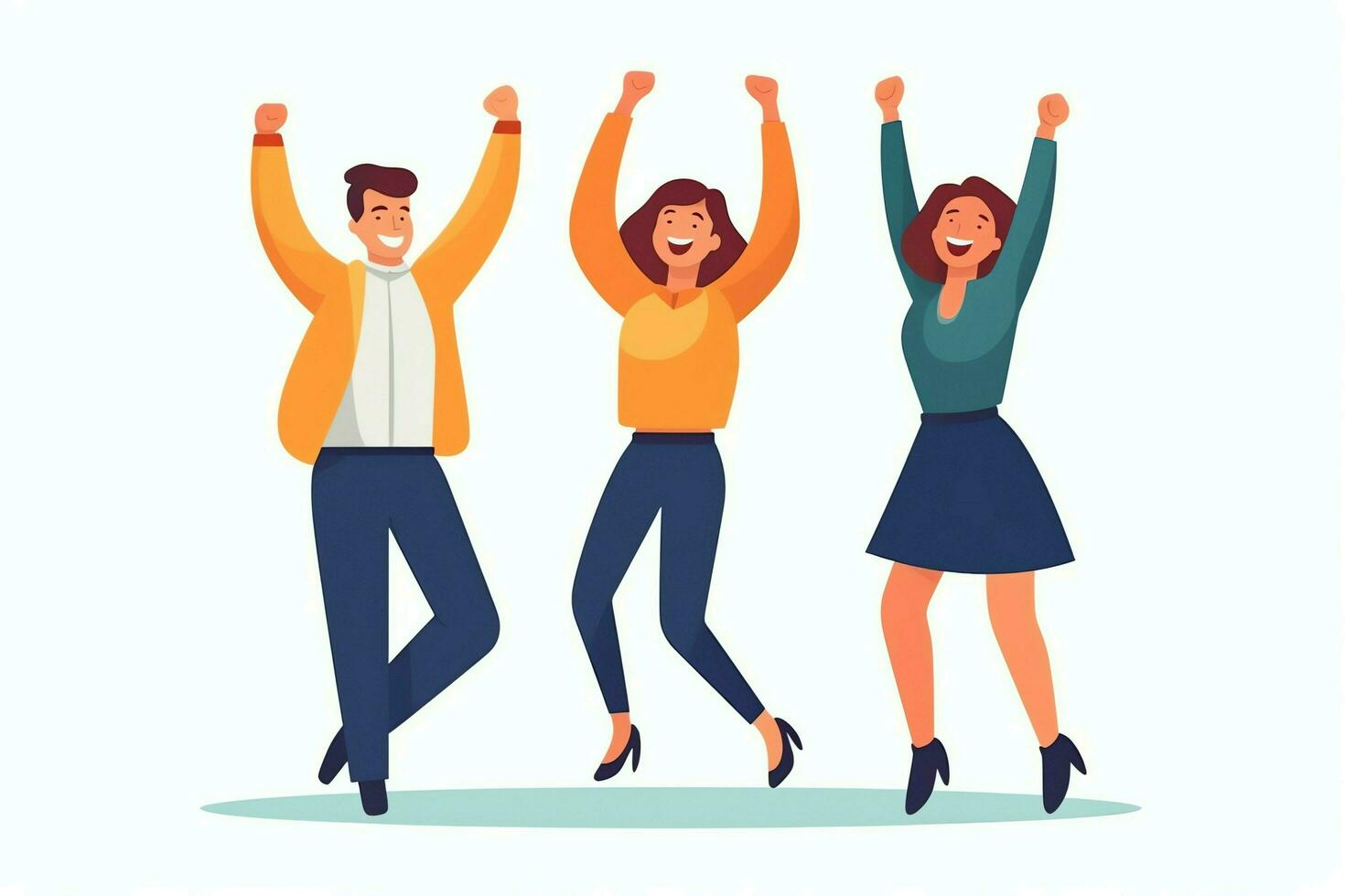 Happy people jumping and cheering celebrating victory. Succeeding winning and happy in flat cartoon concept by AI Generated photo