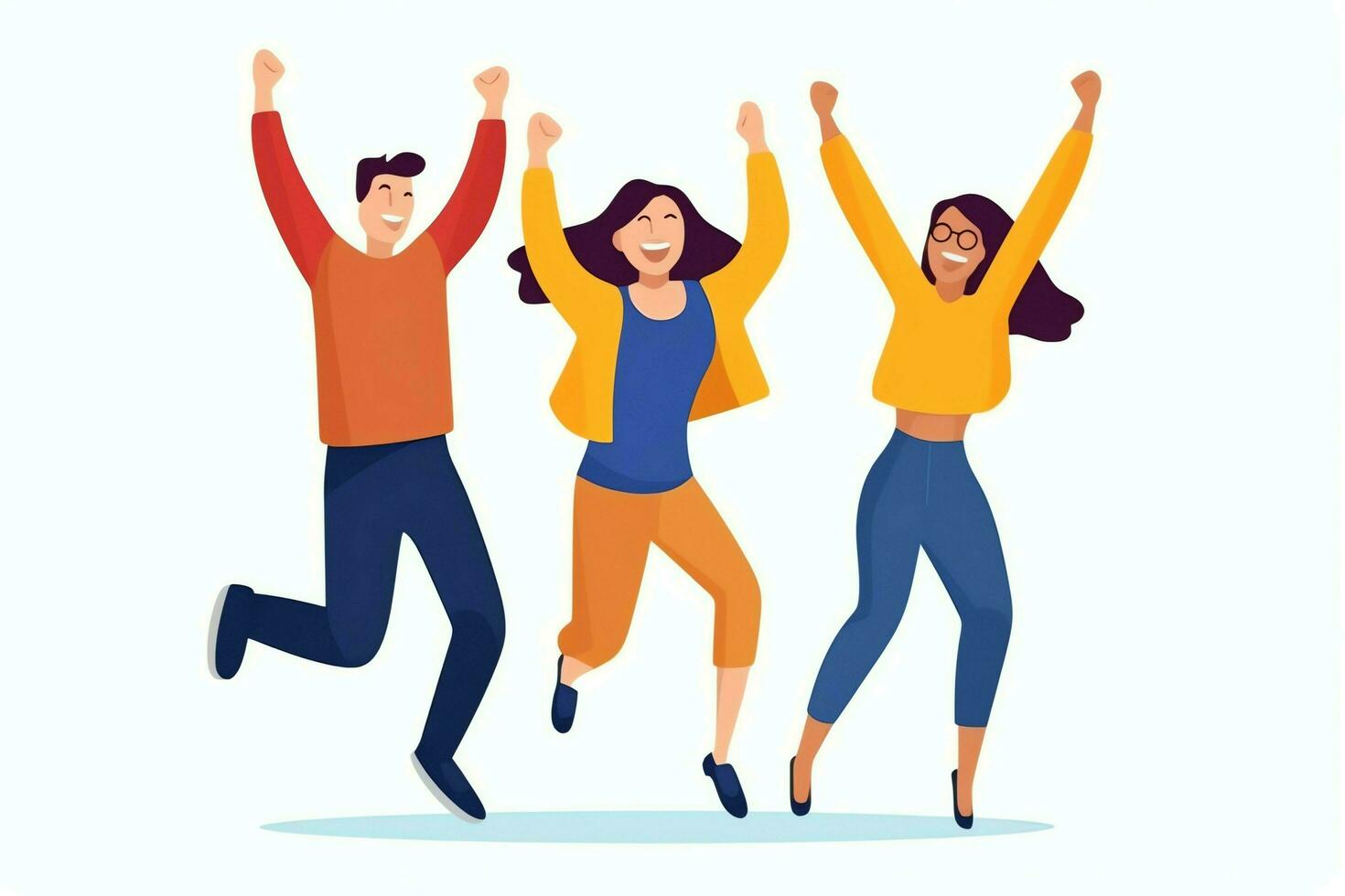 Happy people jumping and cheering celebrating victory. Succeeding winning and happy in flat cartoon concept by AI Generated photo