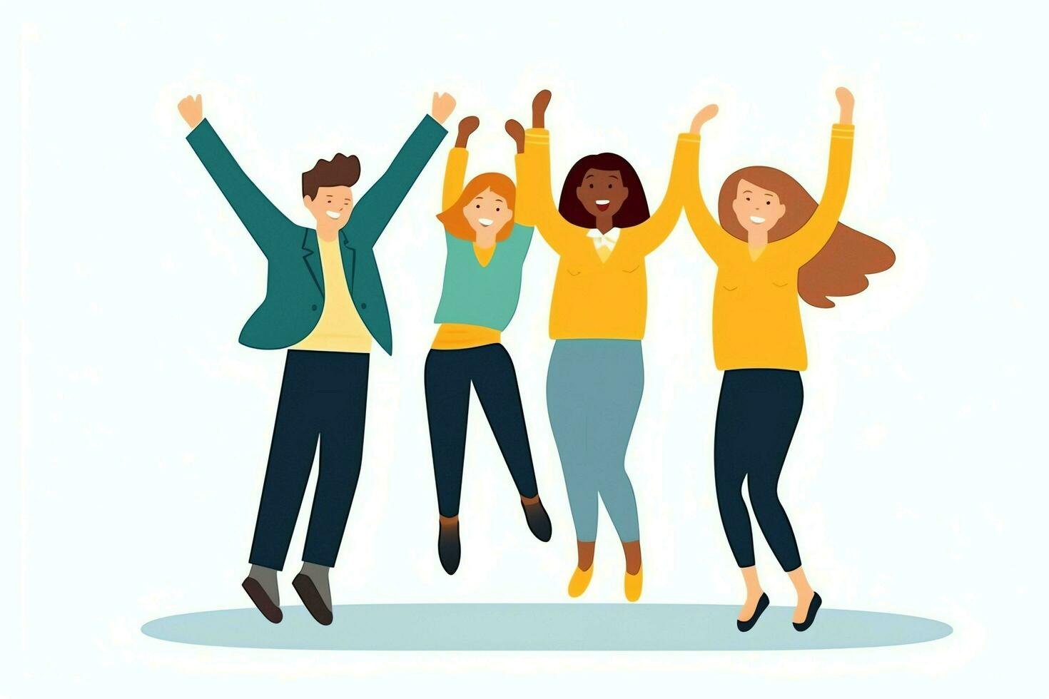 Happy people jumping and cheering celebrating victory. Succeeding winning and happy in flat cartoon concept by AI Generated photo