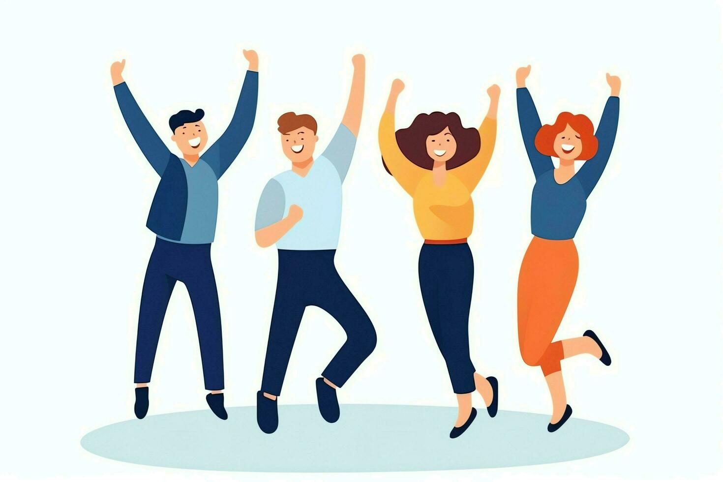 Happy people jumping and cheering celebrating victory. Succeeding winning and happy in flat cartoon concept by AI Generated photo