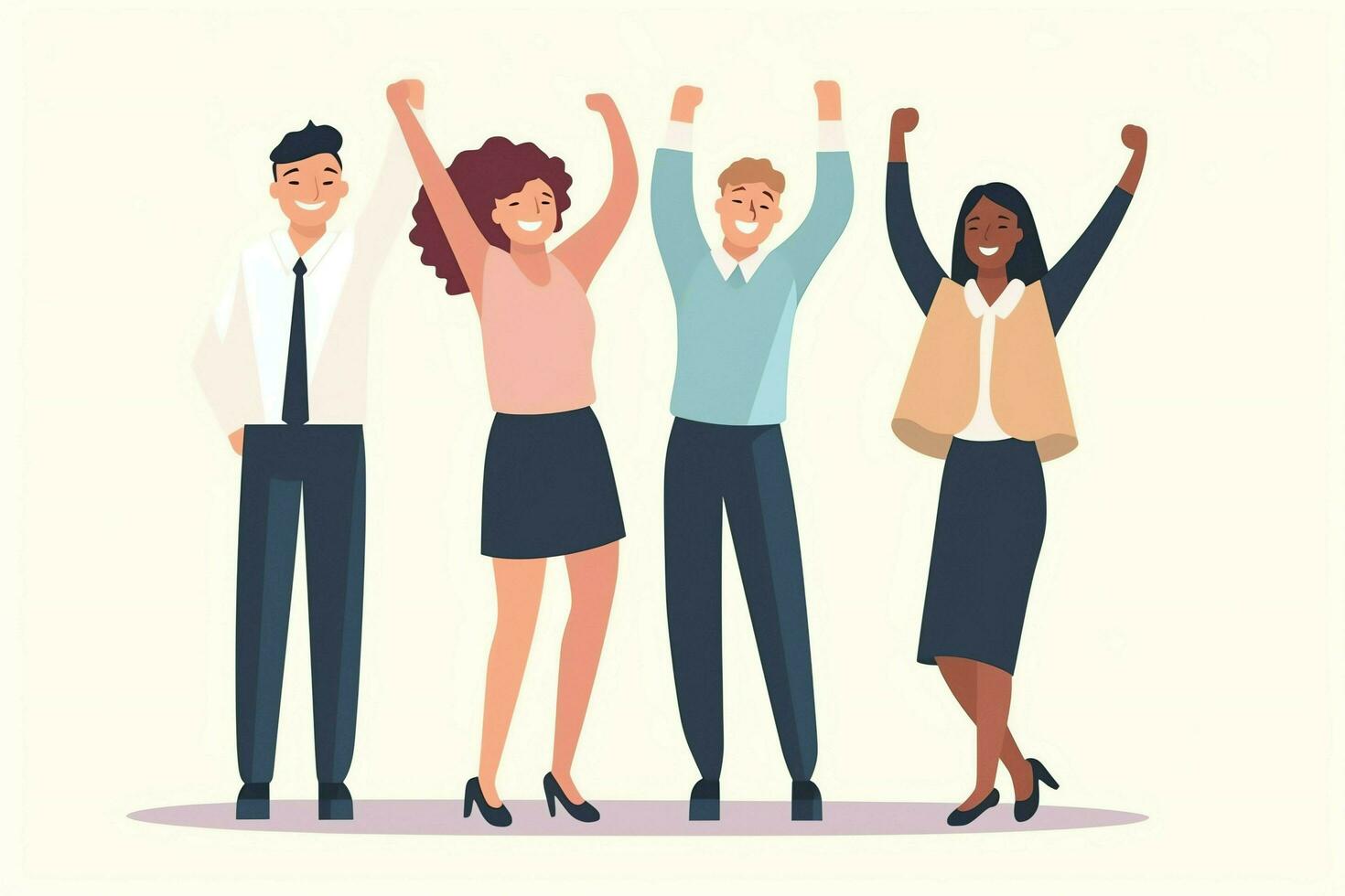 Happy people jumping and cheering celebrating victory. Succeeding winning and happy in flat cartoon concept by AI Generated photo