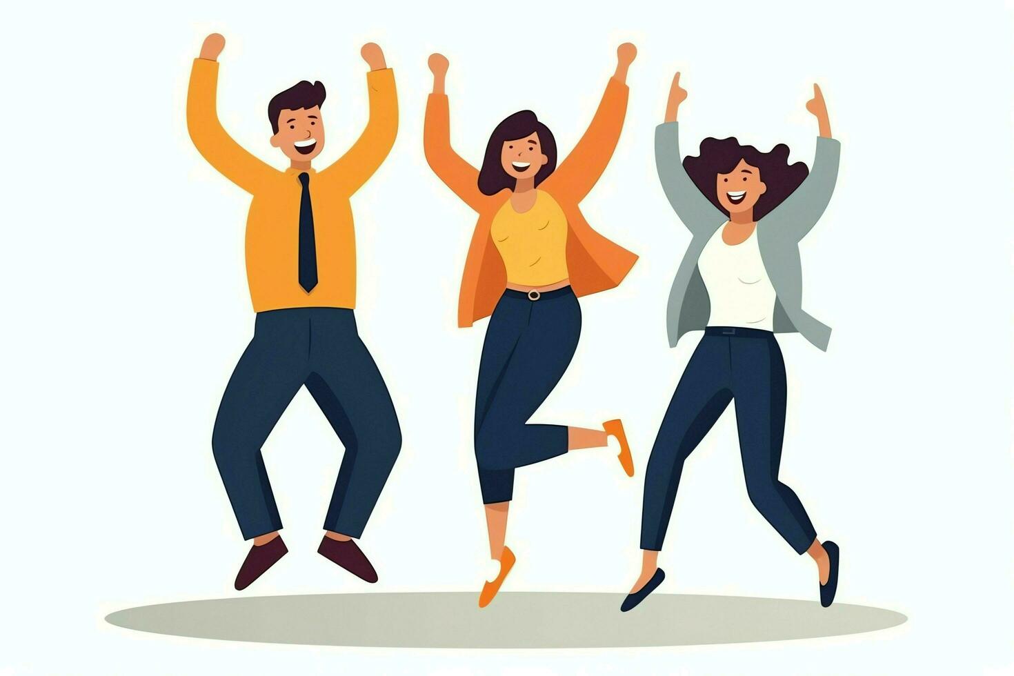 Happy people jumping and cheering celebrating victory. Succeeding winning and happy in flat cartoon concept by AI Generated photo