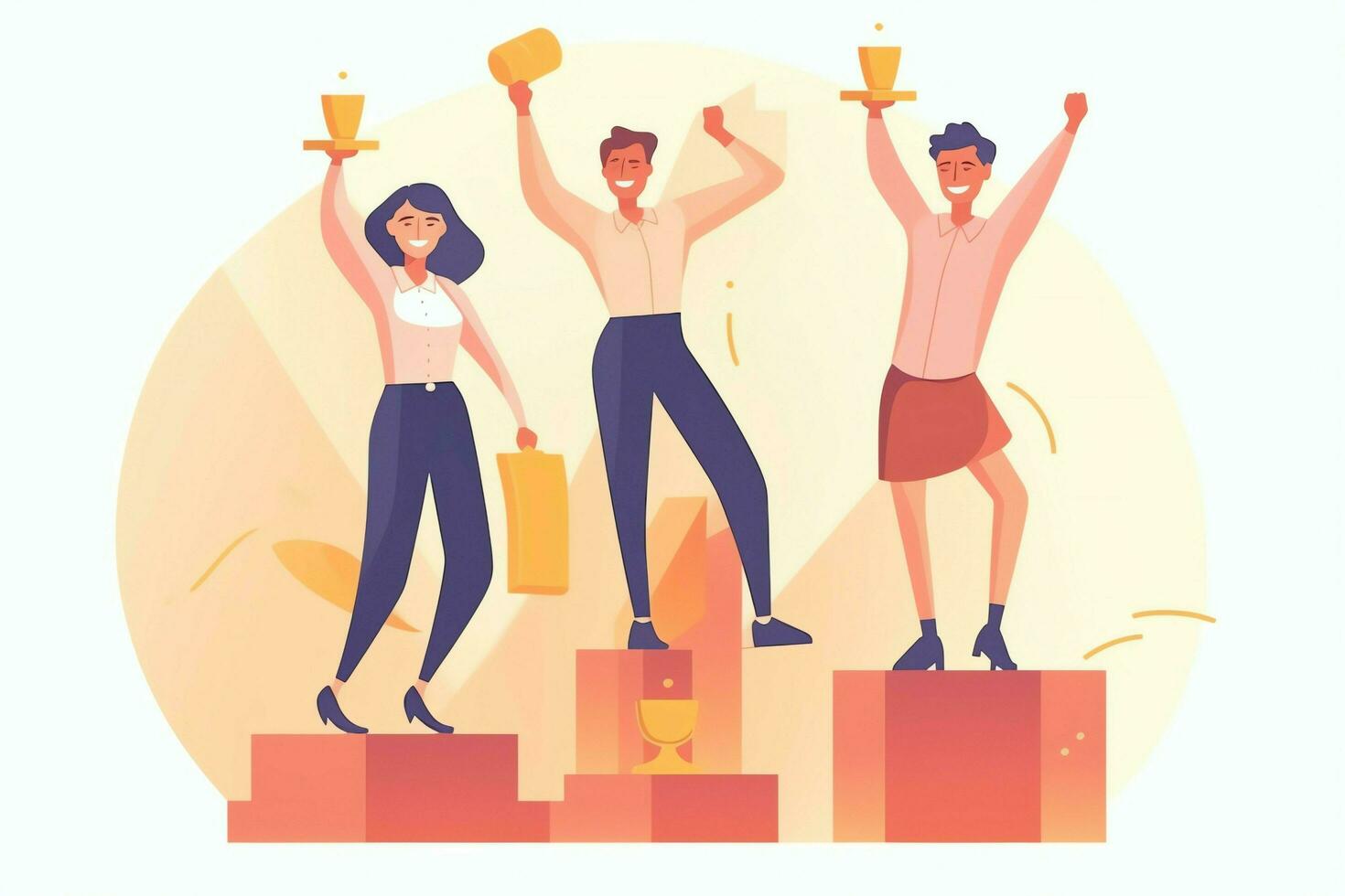 Happy people jumping and cheering celebrating victory. Succeeding winning and happy in flat cartoon concept by AI Generated photo