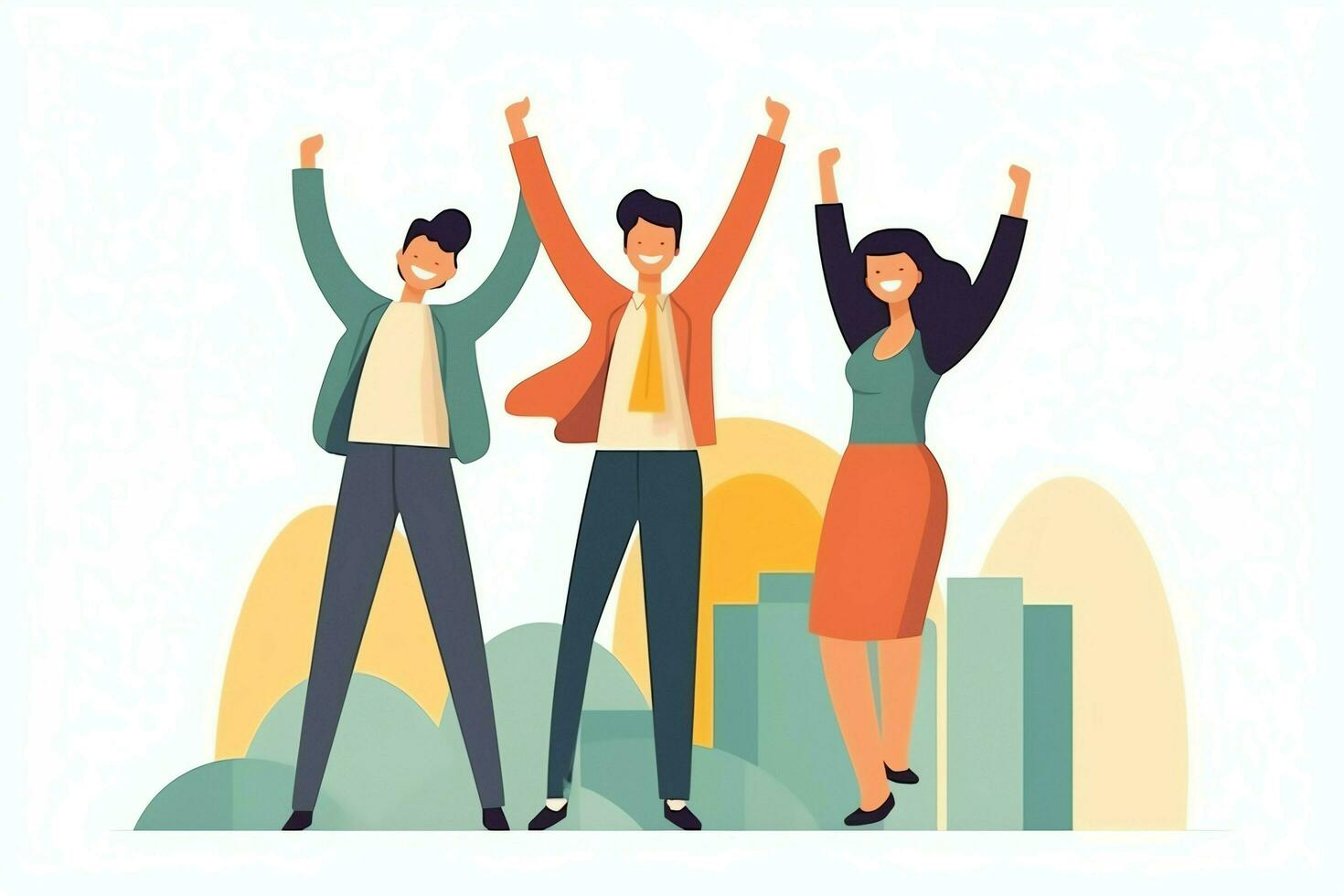 Happy people jumping and cheering celebrating victory. Succeeding winning and happy in flat cartoon concept by AI Generated photo