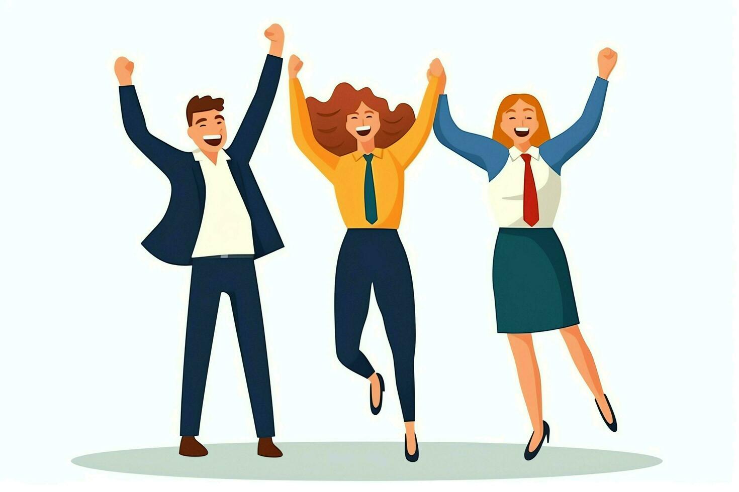 Happy people jumping and cheering celebrating victory. Succeeding winning and happy in flat cartoon concept by AI Generated photo
