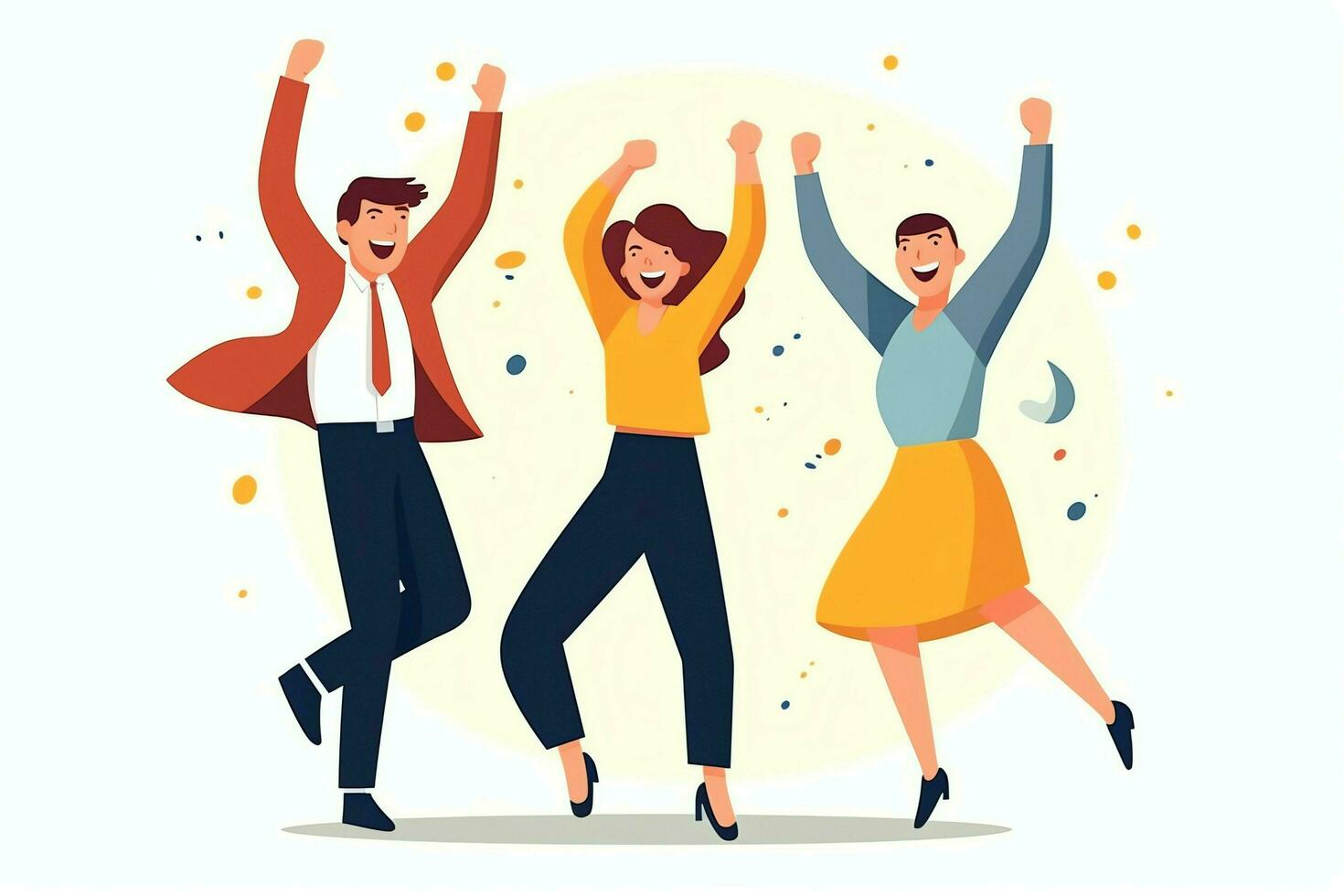Happy people jumping and cheering celebrating victory. Succeeding winning and happy in flat cartoon concept by AI Generated photo