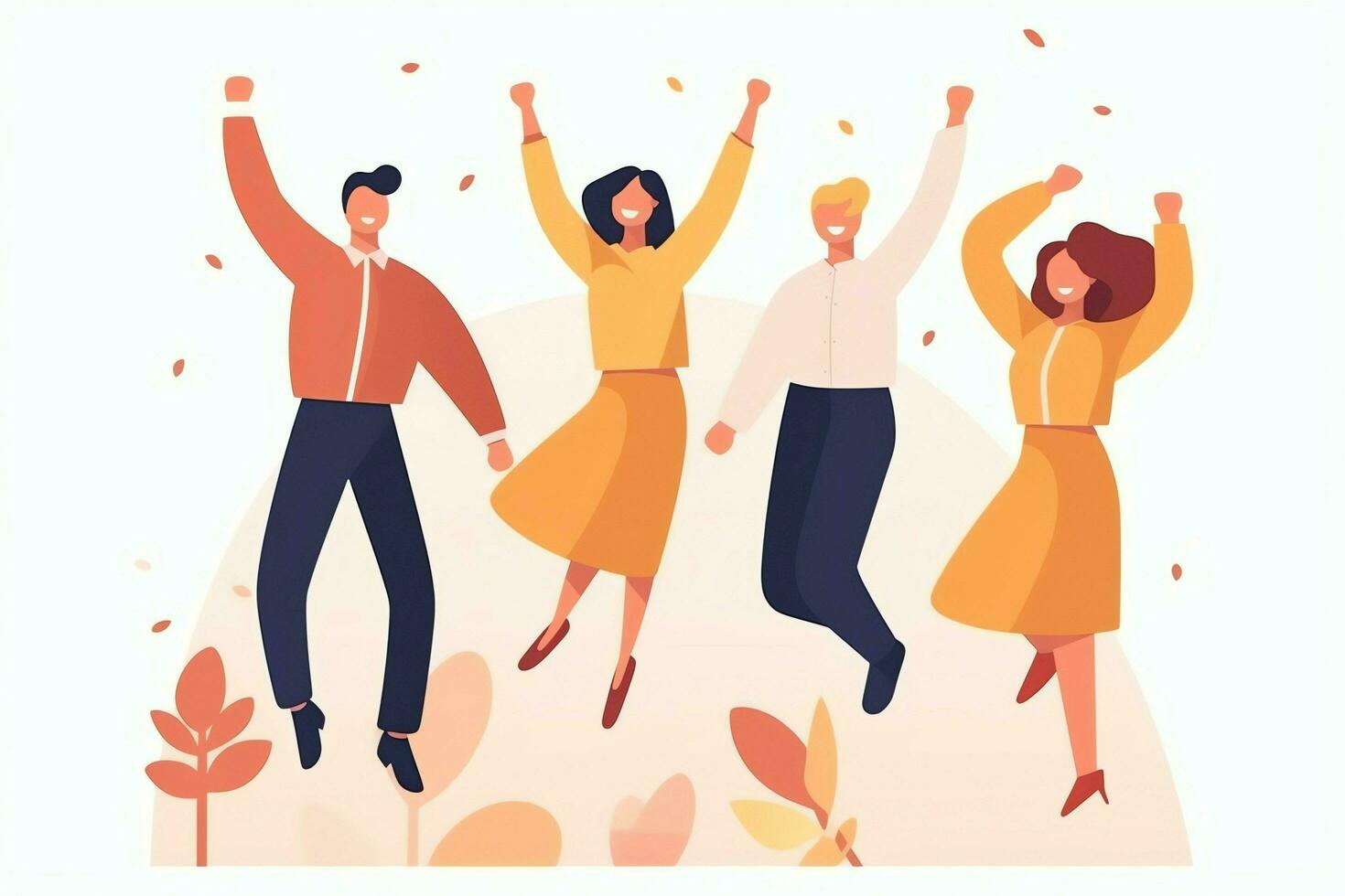 Happy people jumping and cheering celebrating victory. Succeeding winning and happy in flat cartoon concept by AI Generated photo