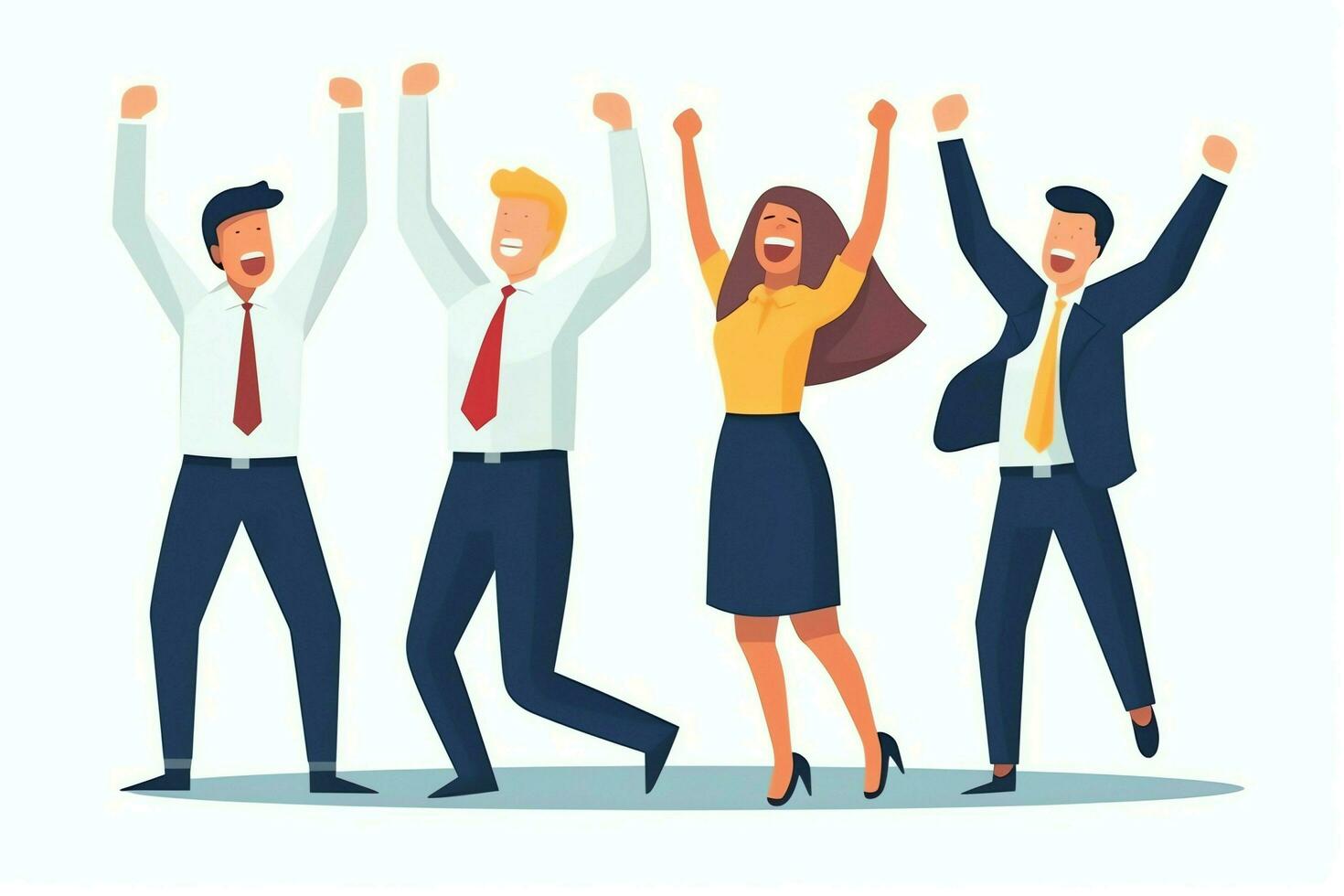 Happy people jumping and cheering celebrating victory. Succeeding winning and happy in flat cartoon concept by AI Generated photo