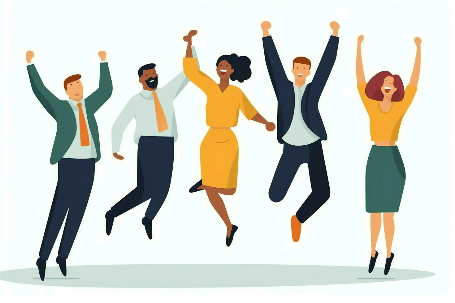 Happy people jumping and cheering celebrating victory. Succeeding winning and happy in flat cartoon concept by AI Generated photo