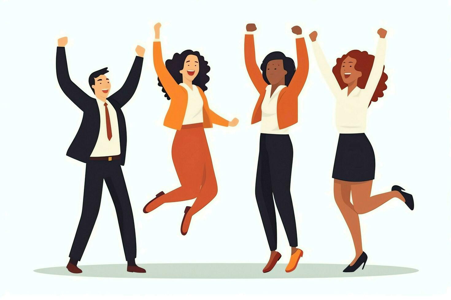 Happy people jumping and cheering celebrating victory. Succeeding winning and happy in flat cartoon concept by AI Generated photo