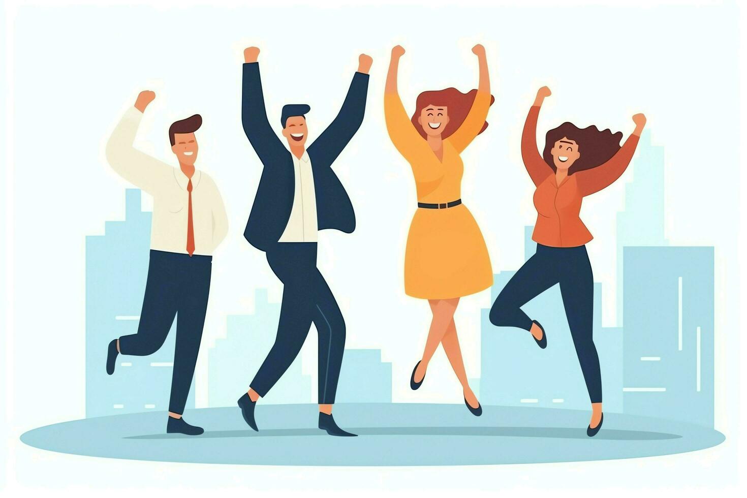 Happy people jumping and cheering celebrating victory. Succeeding winning and happy in flat cartoon concept by AI Generated photo