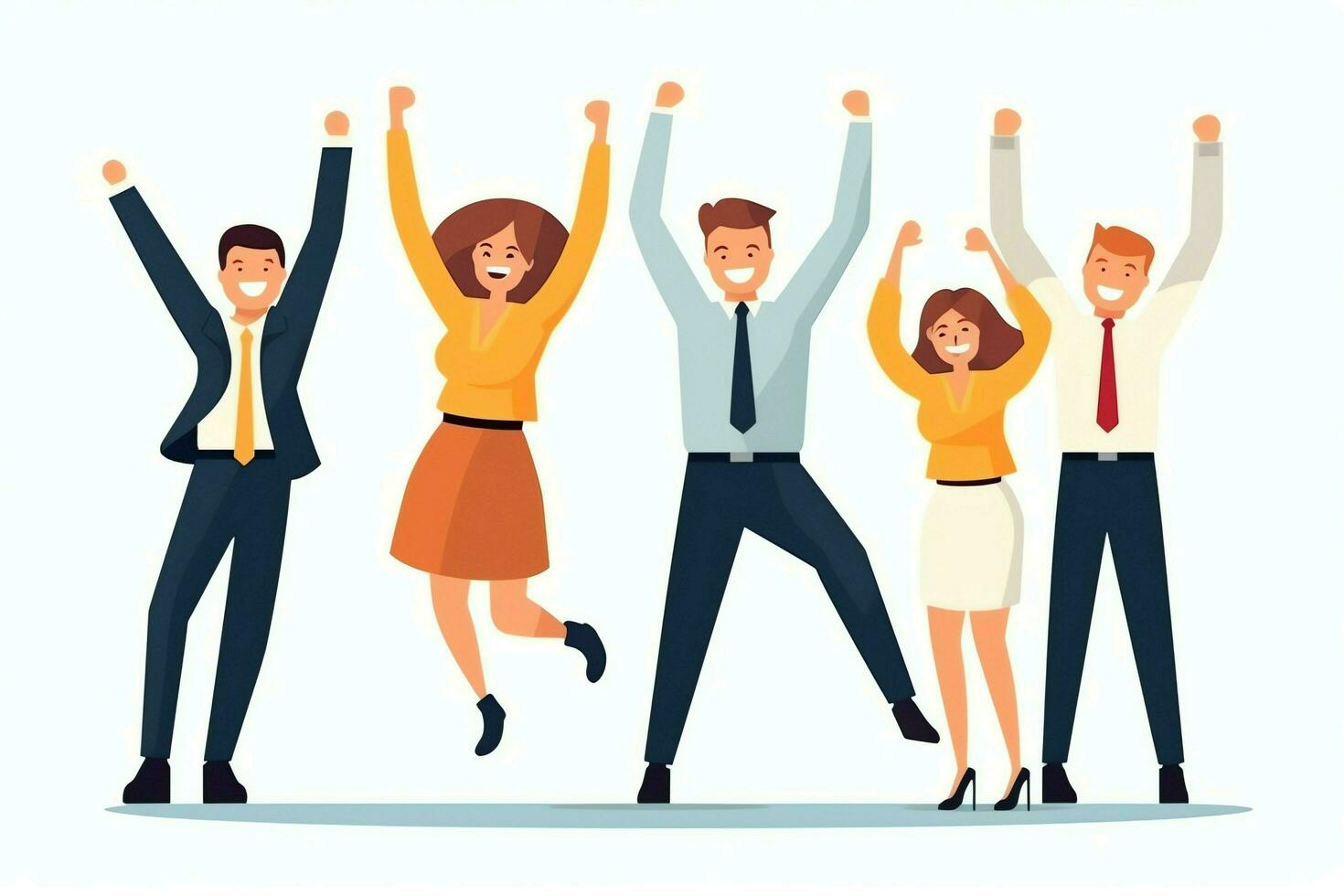 Happy people jumping and cheering celebrating victory. Succeeding winning and happy in flat cartoon concept by AI Generated photo