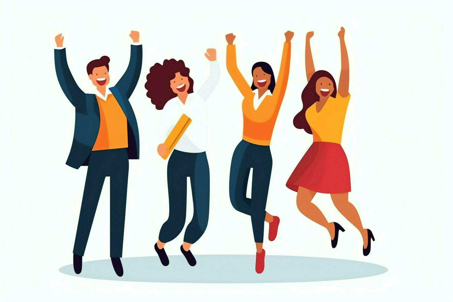 Happy people jumping and cheering celebrating victory. Succeeding winning and happy in flat cartoon concept by AI Generated photo