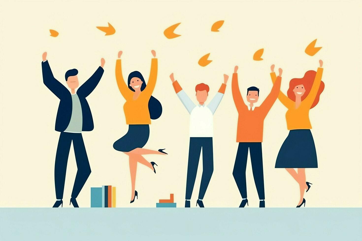 Happy people jumping and cheering celebrating victory. Succeeding winning and happy in flat cartoon concept by AI Generated photo